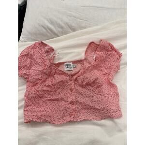 Princess Polly pink puff sleeve button down smocked crop top floral